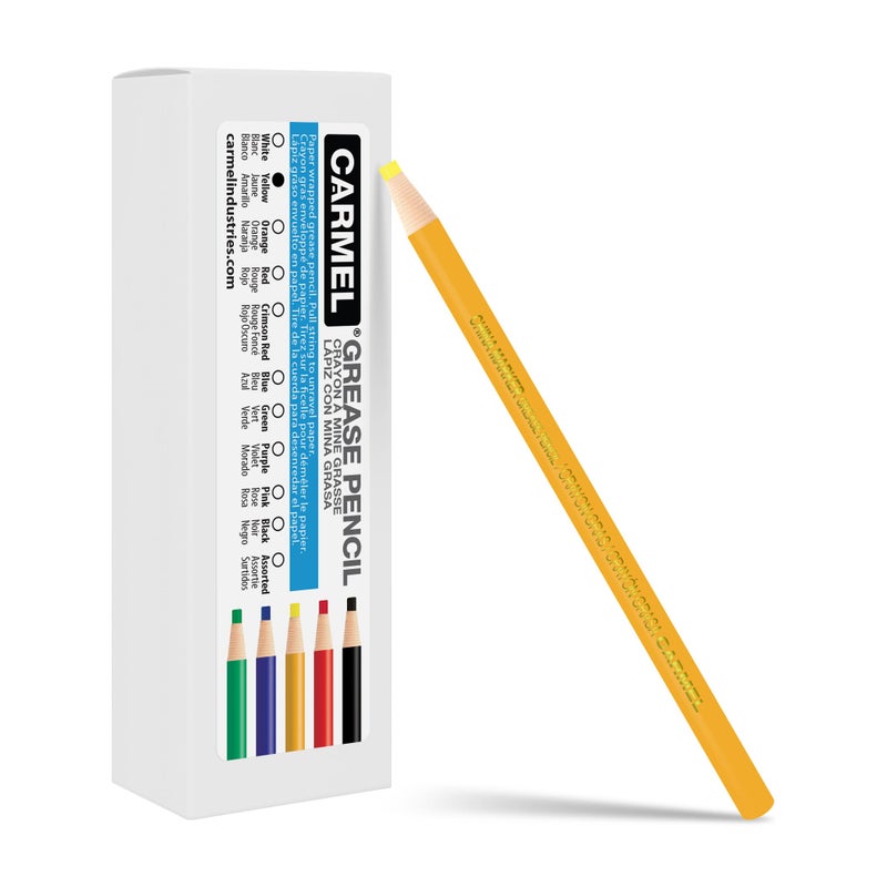 Carmel China Marker, Box of 12 (Yellow), Pull String Grease Pencil, Paper Wrapped Wax Pencil for Marking Smooth Surfaces Including Plastic, Metal, Ceramics & Polished Stone - Image 1